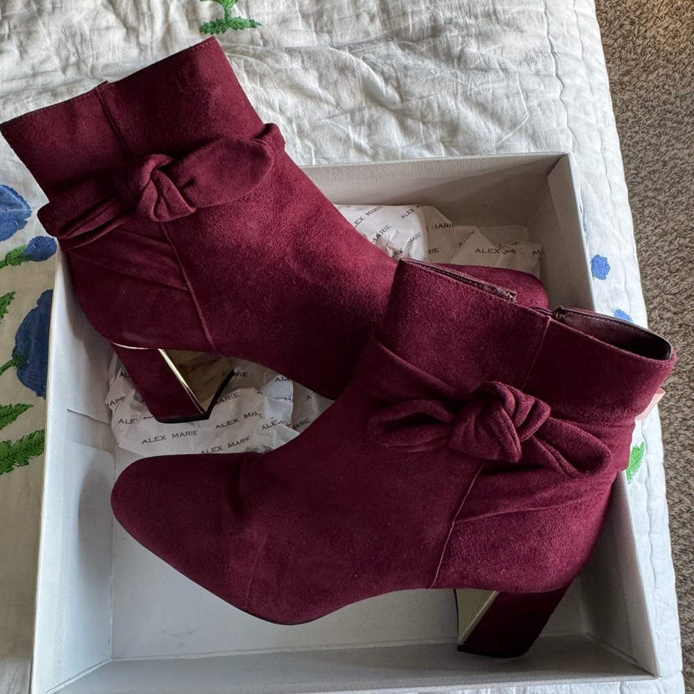 Alex Marie Wine Ankle Booties with Bow